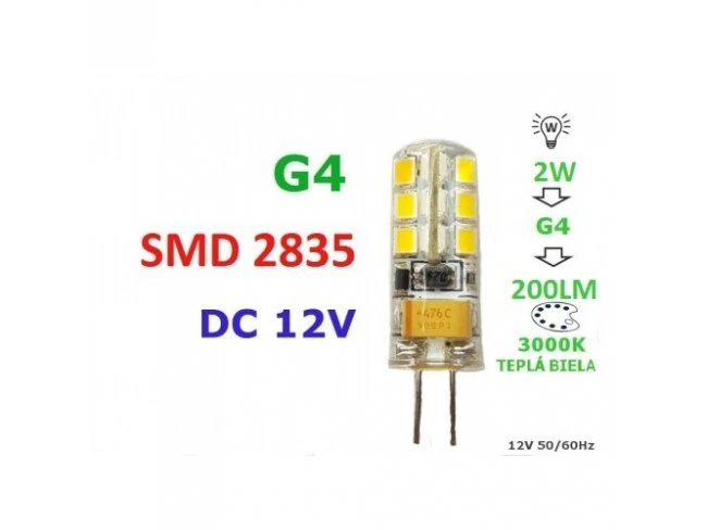 Led žiarovka g4 2w 24smd 2835 teplá biela 200lm 12v dc