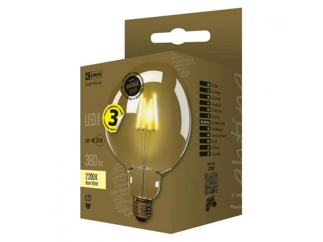 LED žiarovka Vintage G125 4W E27 teplá biela+