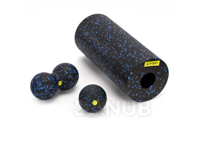 Masážny penový valec/roller + masážna sada - čierno-modrá