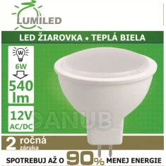 LED ŽIAROVKA MR16 12V 6W TEPLÁ BIELA 540LM