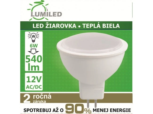 LED ŽIAROVKA MR16 12V 6W TEPLÁ BIELA 540LM