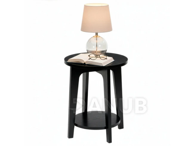 Okrúhly konferenčný stolík drevený - Ø 40 cm - s prídavnou policou - čierny