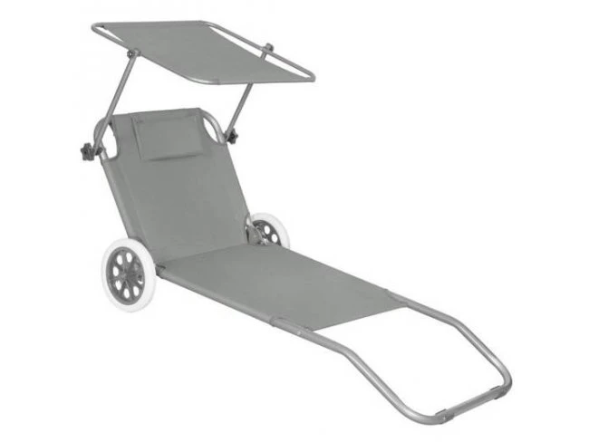 Záhradné lehátko na kolieskach so strieškou - skladacie - sivé