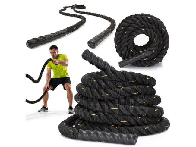 Posilňovacie lano na silový tréning/crossfit - 9m - čierne