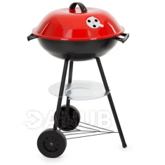 Prenosný okrúhly gril na uhlie - čierny/červený