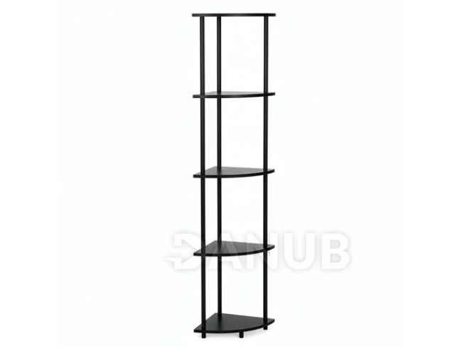 Rohový policový regál s 5 policami do obývačky - 147 cm - čierna