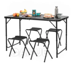 Rozkladací kempingový set stôl + 4 stoličky - čierna
