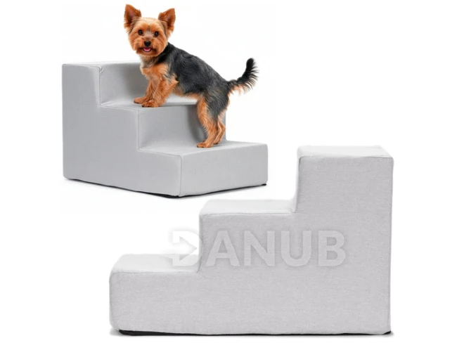 Schodíky pre psov - 45x30x30 cm - 3 schody - svetlosivé