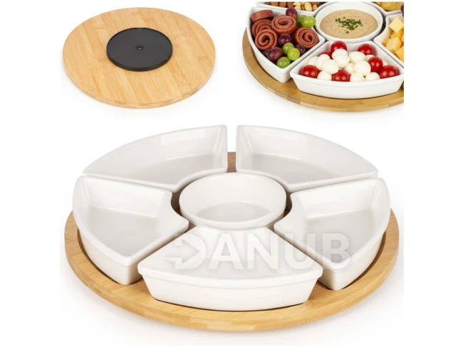 Servírovací podnos na 6 misiek - otočný - okrúhly - 30 cm - bambus