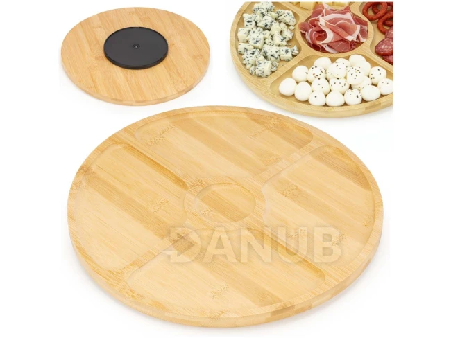 Servírovací podnos na občerstvenie - otočný - okrúhly - 33 cm - bambus