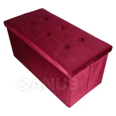 Skladací velúrový taburet s úložným priestorom - 76 x 38 x 38 cm - bordová farba