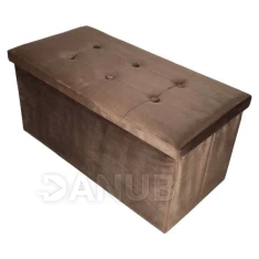 Skladací velúrový taburet s úložným priestorom - 76 x 38 x 38 cm - hnedá farba