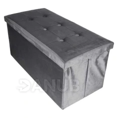 Skladací velúrový taburet s úložným priestorom - 76 x 38 x 38 cm - sivá farba