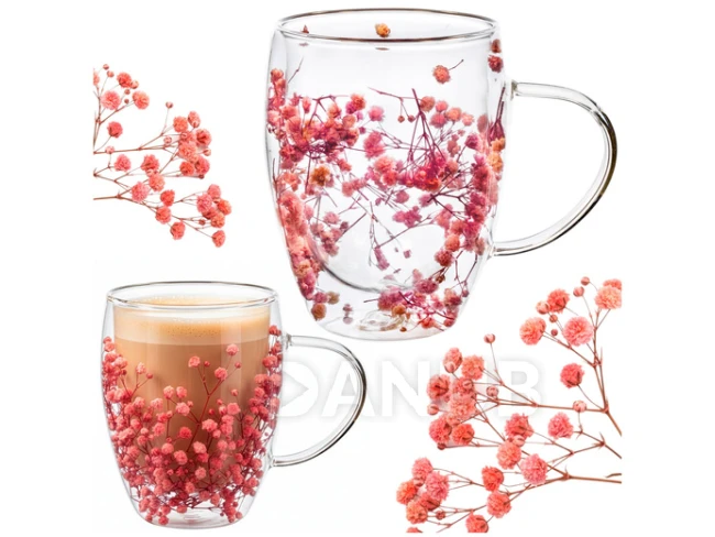 Sklenený pohár 300 ml - s umelými kvetmi