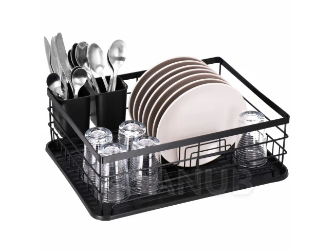 Odkvapkávač na riad a príbory - kovový - 31,5x 42x14,5 cm - čierny