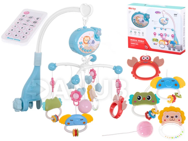 Detský kolotoč nad postieľku s projektorom a diaľkovým ovládaním - modrý