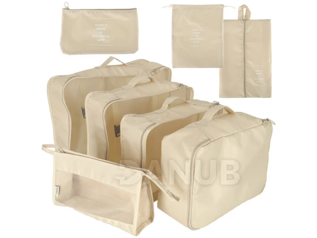 Cestovné organizéry na oblečenie do kufra - 7 ks - béžové