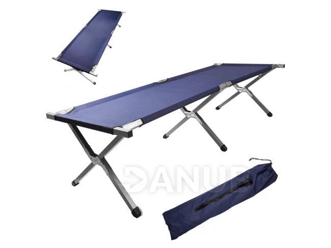 Skladacia kempingová posteľ XXL, modrá, 150 kg