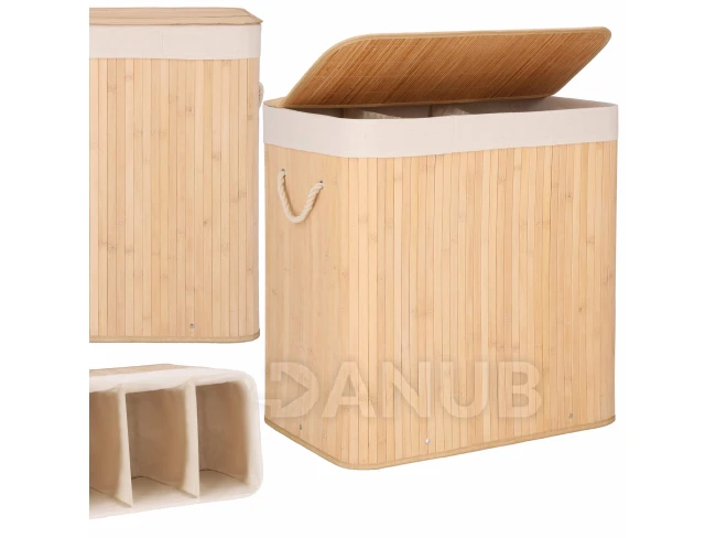 Bambusový kôš na pranie - 150L - 3 priehradky - svetlohnedý