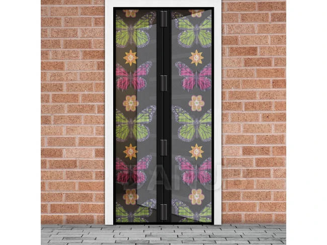 Sieťka proti hmyzu na dvere - magnetická - 100 x 210 cm - kvet, motýľ