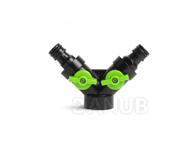 Rozbočovač hadicovej spojky - 2 vetvová hadica - s chodom, rýchlospojkou - plast - 10,5 x 6,7 x 4 cm