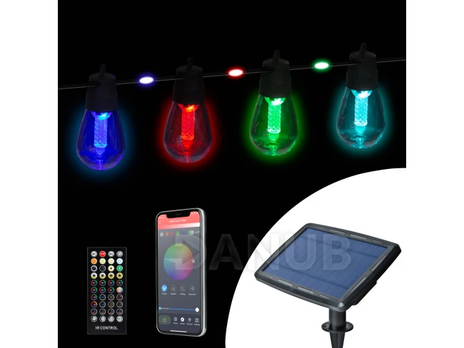 Smart solárna sveteľná reťaz - 85 + 15 ks RGB LED - 14,5 m - bluetooth
