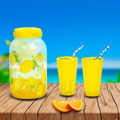 Dávkovač nápojov s kohútikom, plastová sada pohárov - 3,8 l - citrón
