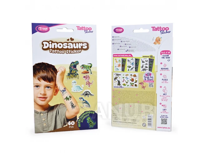 Sada tetovacích nálepok s dinosaurusmi - 40 ks / balenie 