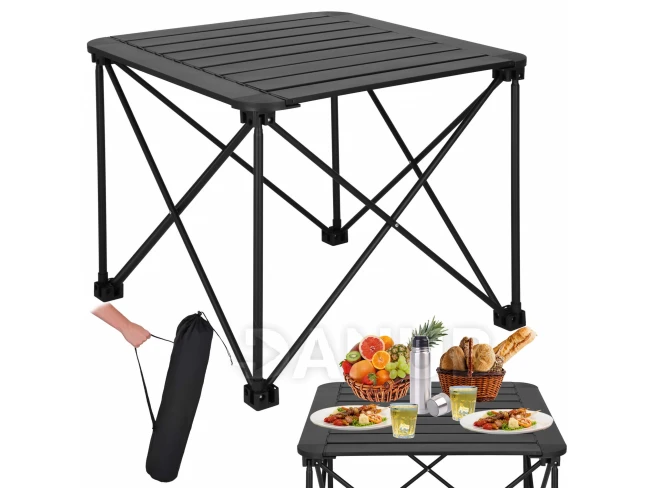 Turistický stolík - rozkladací - 52,5x52,5x46 cm - čierny