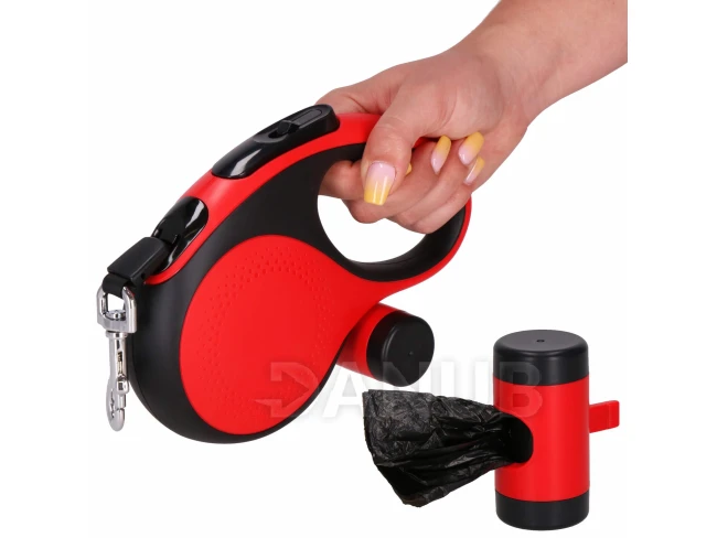 Automatické vodítko pre psa s nádobou na vrece, L - do 50 kg, dĺžka 5 m, čierno-červené