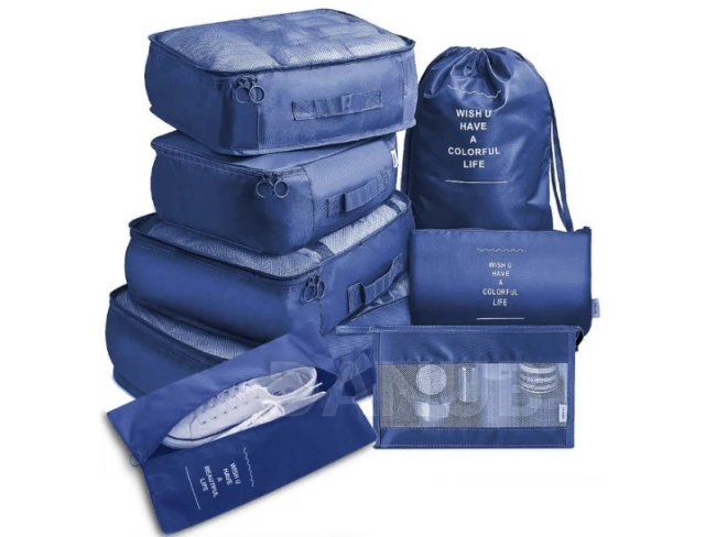 Cestovné organizéry na oblečenie do kufra - 7 ks - tmavomodré