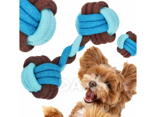 Hračka pre psa - lano s uzlami -  17 cm - hryzátko - modro-hnedé
