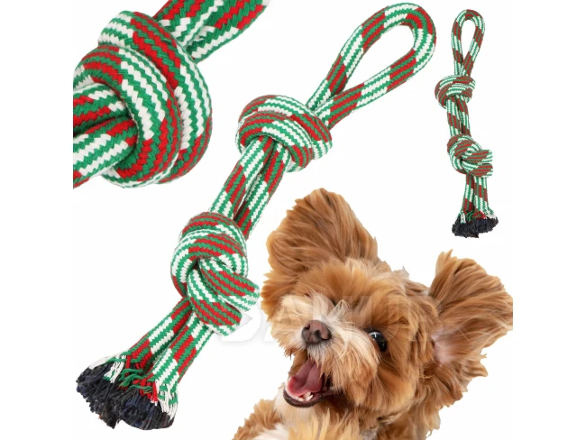 Hračka pre psa - lano s uzlami - hryzátko - zeleno-červené