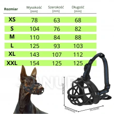 Náhubok pre psa, veľkosť XXL, s nastaviteľnými čiernymi a modrými remienkami