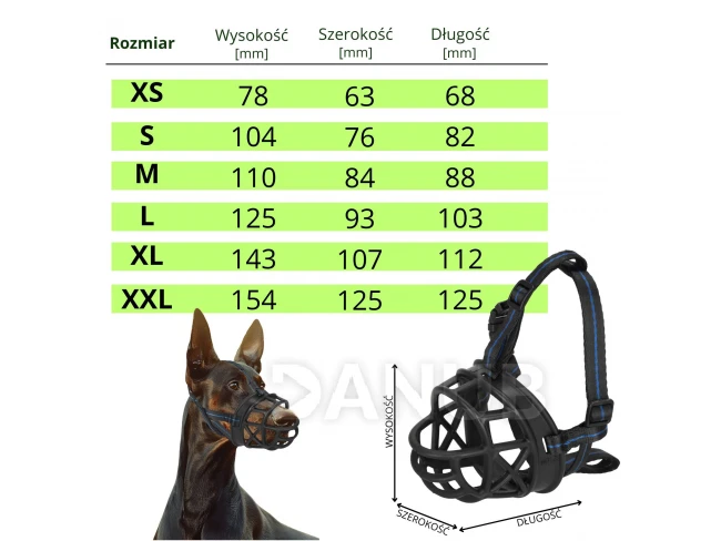 Náhubok pre psa, veľkosť XXL, s nastaviteľnými čiernymi a modrými remienkami