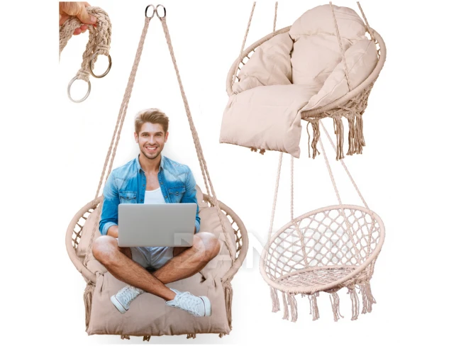 Závesné kreslo s vankúšom 60x80x120 cm - ecru