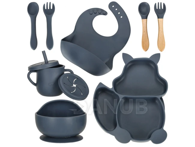 Detský silikónový riad - veverička - tmavomodrý