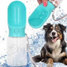 Fľaša na vodu pre psov a mačky, s napájadlom a vodítkom - 340 ml