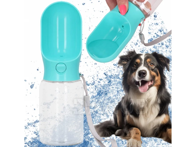 Fľaša na vodu pre psov a mačky, s napájadlom a vodítkom - 340 ml