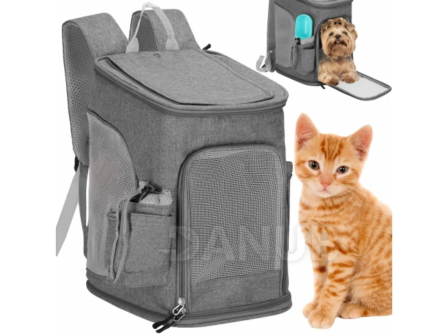 Prepravný batoh pre psov, mačky - 39 x 28 x 27 cm - šedý