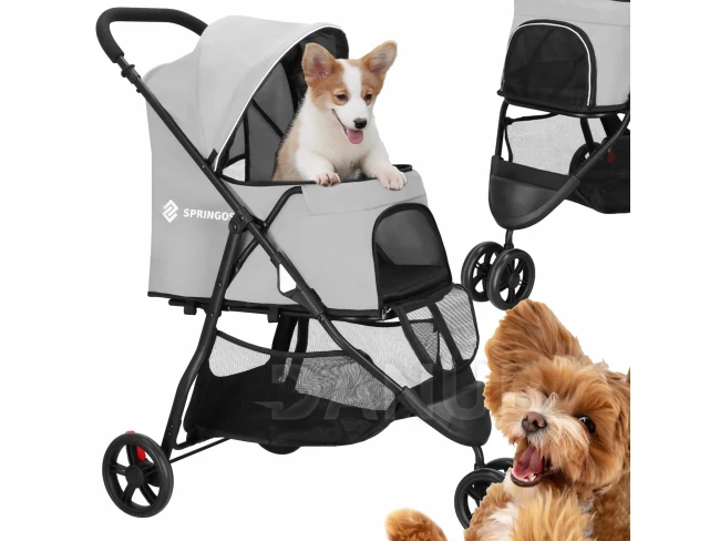 Prepravný kočík pre zvieratá do 15 kg - čierno-sivý