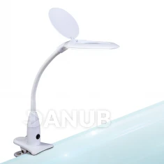 LED lampa na stôl - s lupou - štipcom - biela 