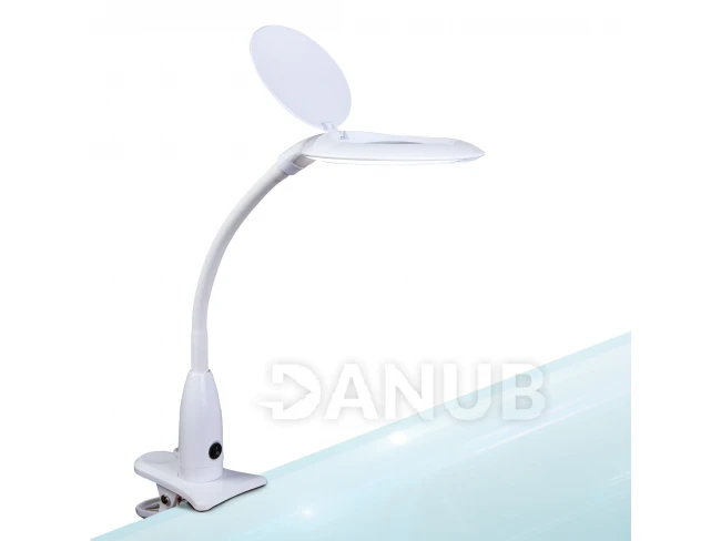 LED lampa na stôl - s lupou - štipcom - biela 