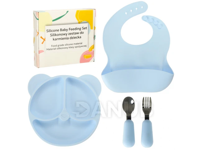 Silikónový detský riad - medvedík - svetlomodrý - 4ks