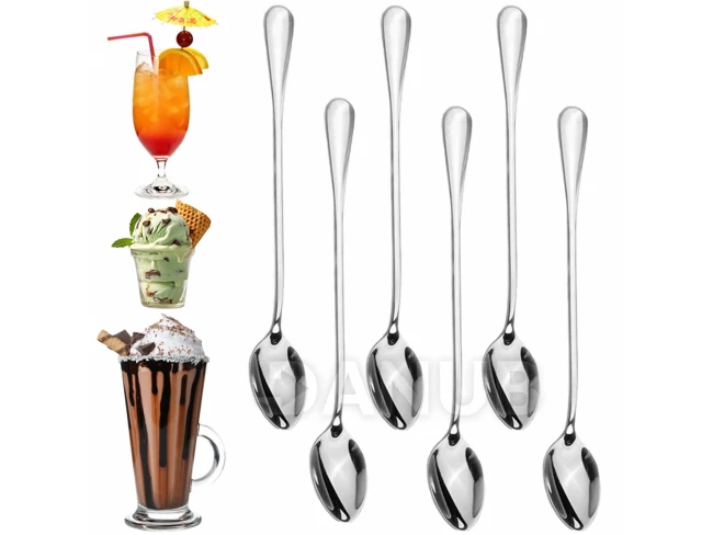 Lyžičky na latte a dezert - sada 6 ks - nehrdzavejúca oceľ - 19,7 cm - strieborná