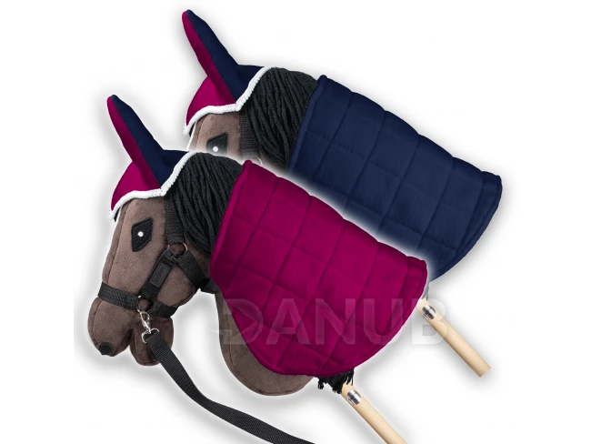 Obojstranná deka a ušné chrániče Skippi pre Hobby Horse - fuchsiová a námornícka modrá