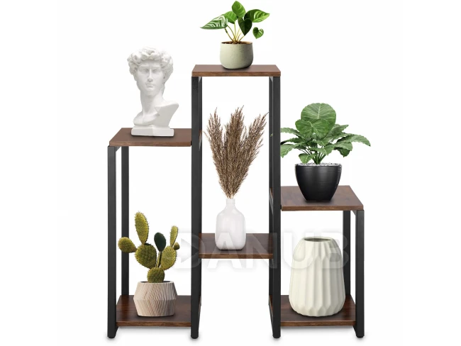 Kovový stojan na kvety so 6 policami - 79 cm - čierna/tmavo hnedá