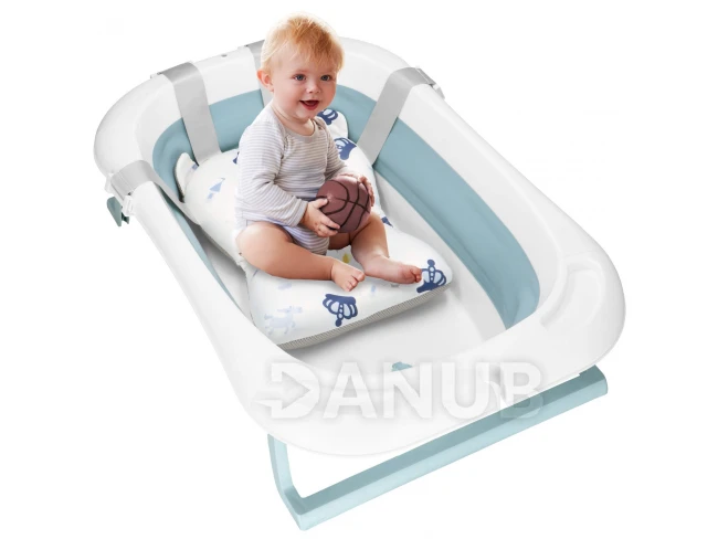 Skladacia detská vanička pre bábätká - 35L - s teplomerom a podložkou - bielo-modrá