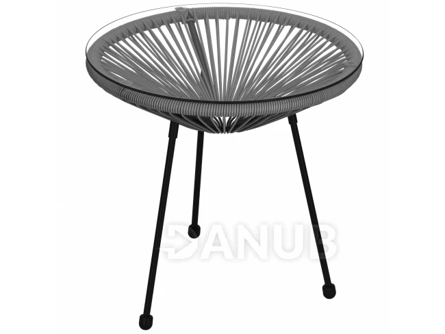 Záhradný ratanový stôl so sklom - 50 cm - čierno-sivý Záhradný ratanový stôl so sklom - 50 cm - čierno-sivý