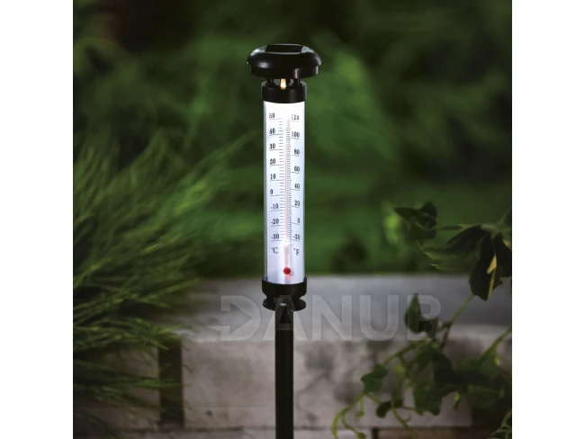 Solárny záhradný teplomer  - studená biela LED - 6,3 x 44,5 cm
